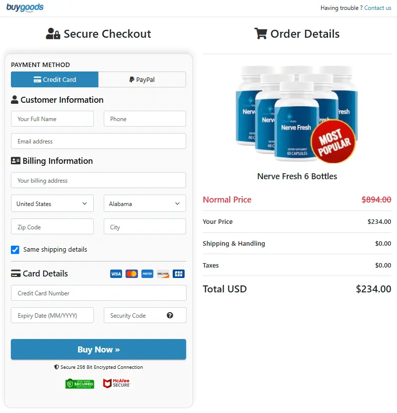 Nerve Fresh Secure Order Form